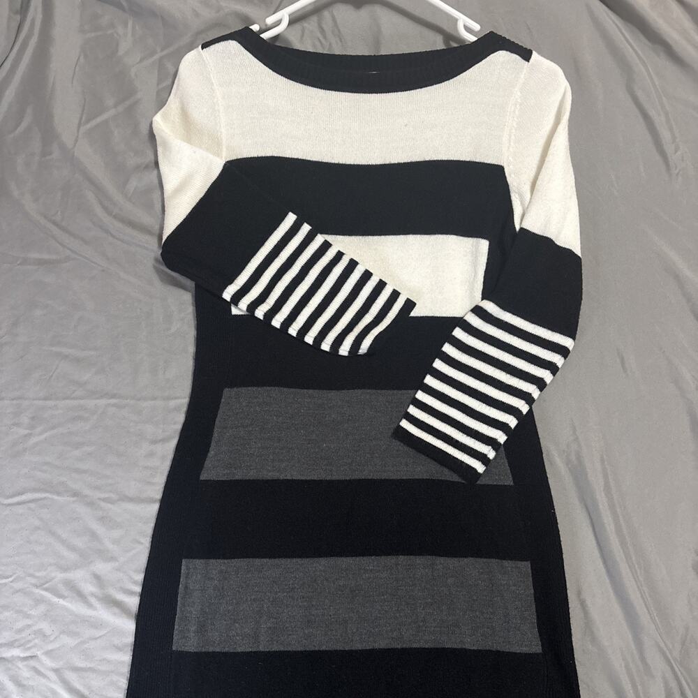 Studio One New York Sweater Dress w/Stripes Gray & Black Women's Size M